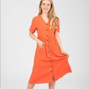 Mid-length orange linen dress